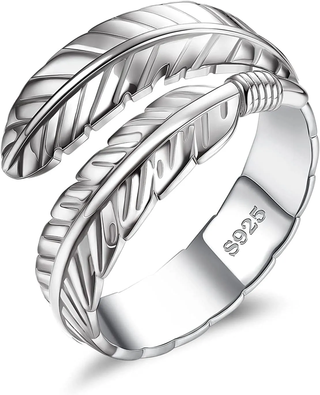 YADOCA 925 Sterling Silver Ring for Women Adjustable Feather Angel Wings Rings Minimalist Open Adjustable Ring