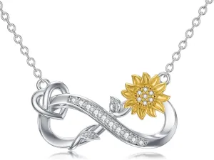 ZBA Natural Diamond Sunflower Infinity Necklace for Women, 18K Gold Plated Sterling Silver You Are My Sunshine Sunflower Gifts for Mom Daughter Wife, 18 2 Inches(Color F-G/Clarity I1-I2)