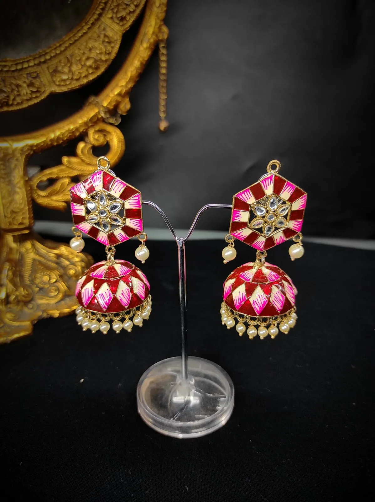 ZEVAR I Indian Traditional Handmade Meenakari Jhumka Earrings
